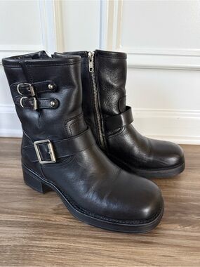 Steve Madden Archie Black Genuine Leather Moto Ankle Buckle Size Zip Boots Sz 7